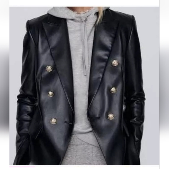 Zara Faux Leather Double Breasted Blazer - Picture 10 of 16
